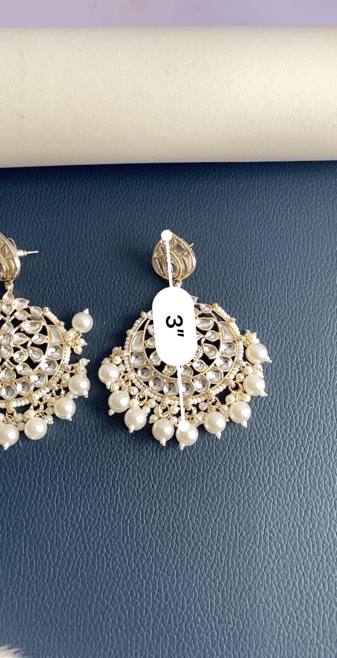 Gold plated kundan and pearl Necklace set with maang tika and Chandbali