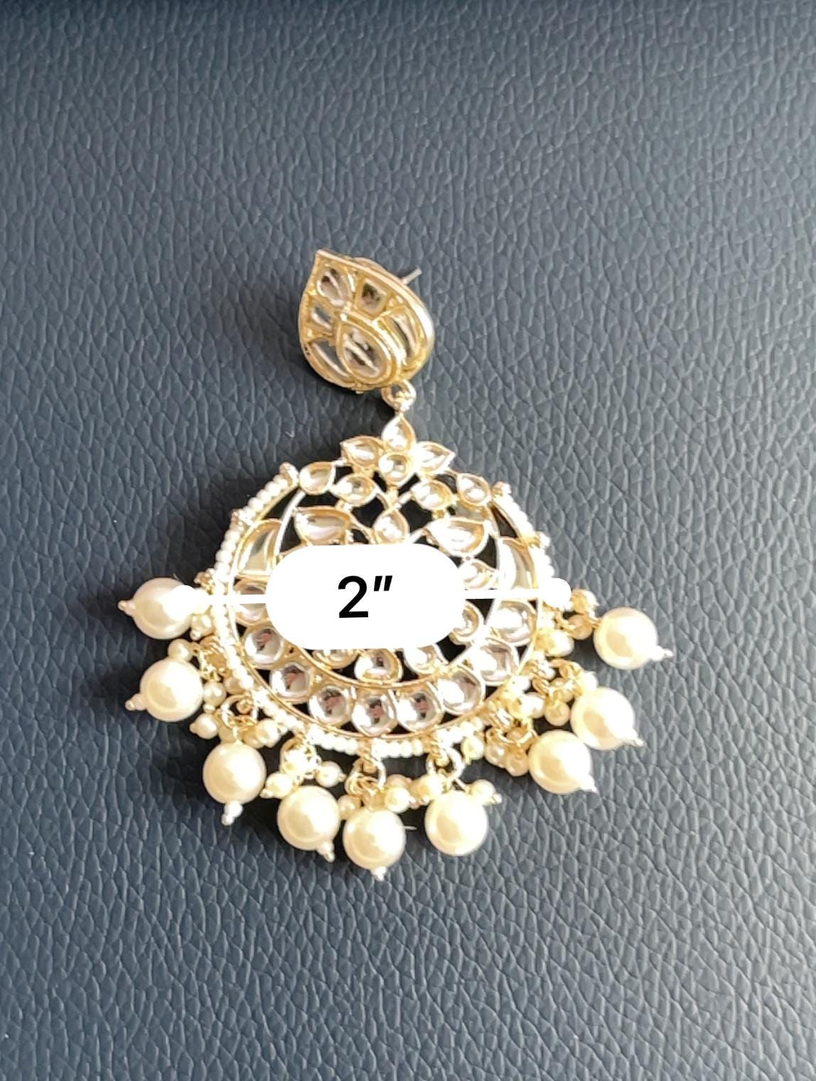 Gold plated kundan and pearl Necklace set with maang tika and Chandbali