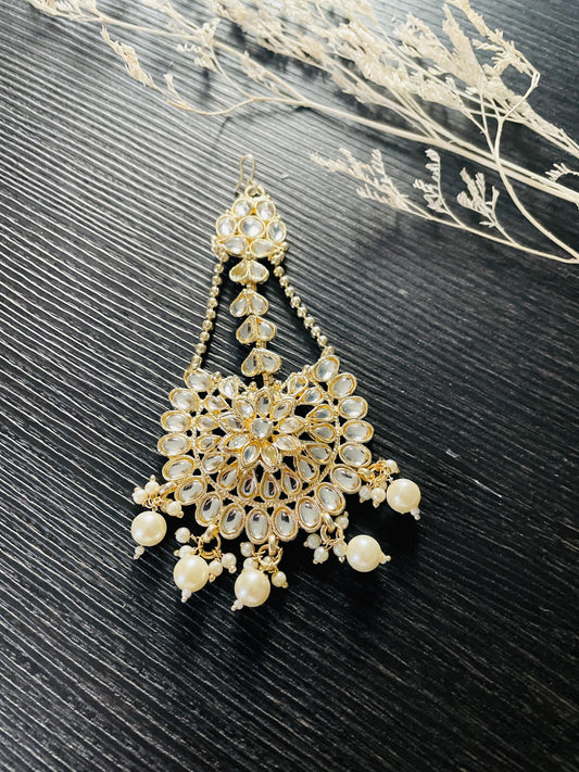 Nysaa big Gold plated Kundan Jhoomar | Gold plated bindi | pearl jhumar | maang tikka | Indian head jewelry | kundan maang tika