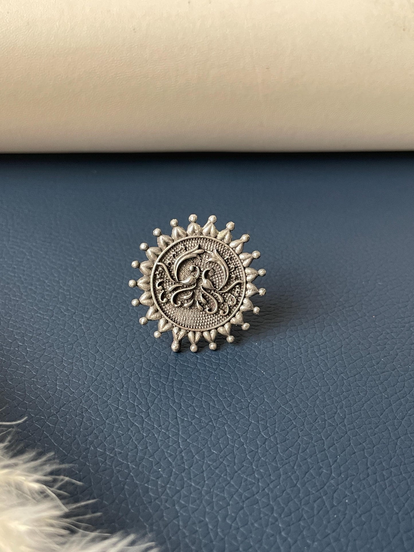 Oxidized Silver Adjustable Ring: Big Circular Statement Ring