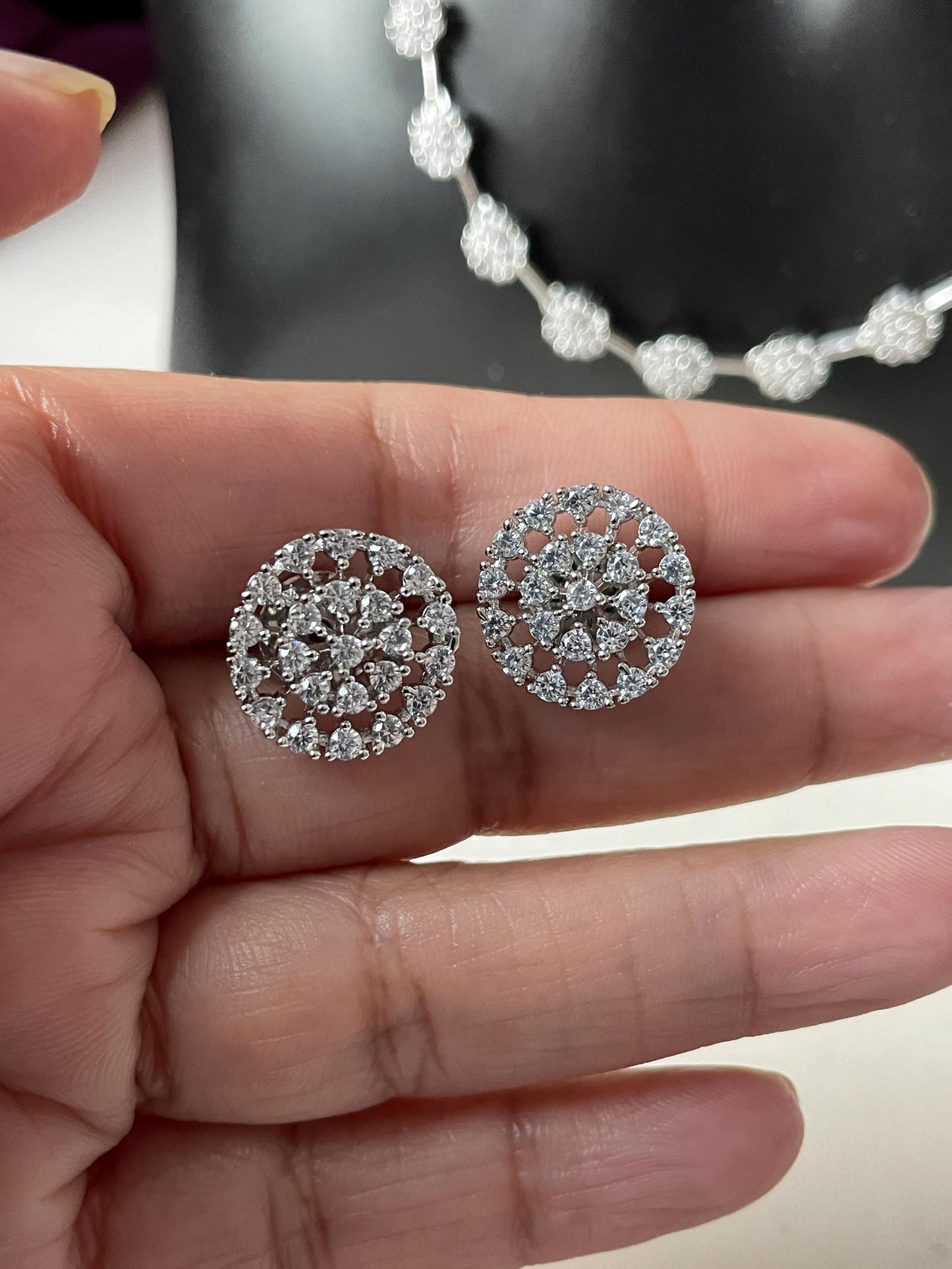 CZ Bridal Necklace Set: Rhodium Plated, Delicate Bridesmaids Jewelry