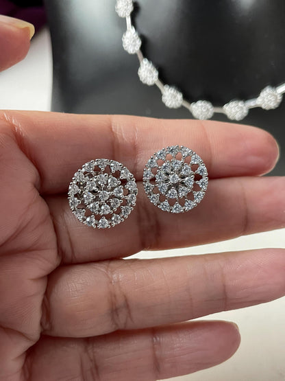 CZ Bridal Necklace Set: Rhodium Plated, Delicate Bridesmaids Jewelry