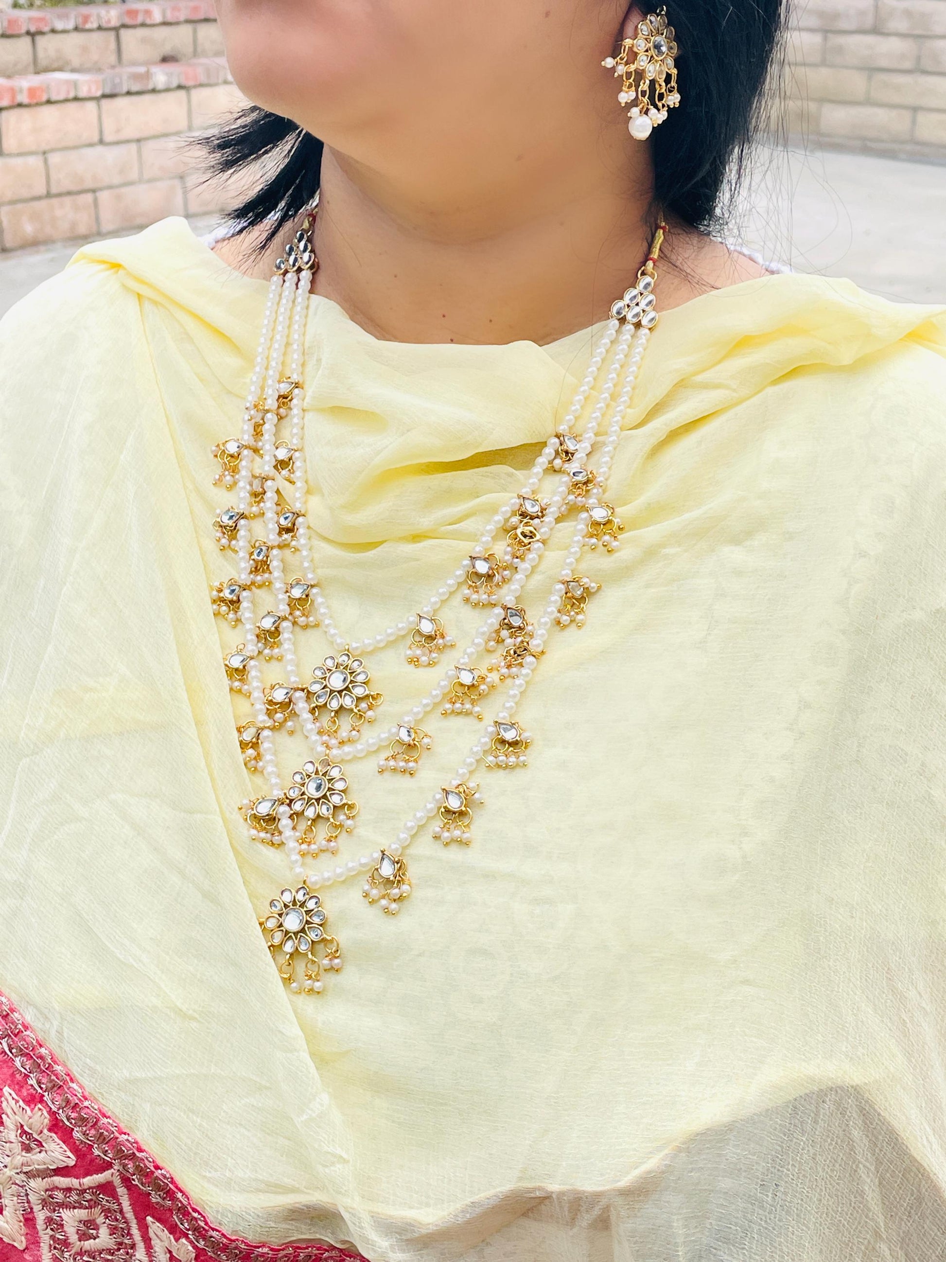 Faux Pearl Kundan Raanihaar: 3-Layer Necklace