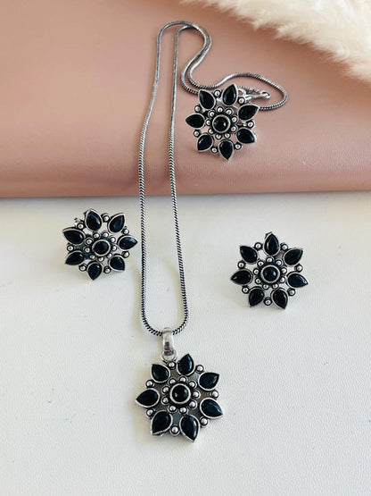 Oxidized Indian Jewelry Set: Multicolor Necklace, Earrings & Ring