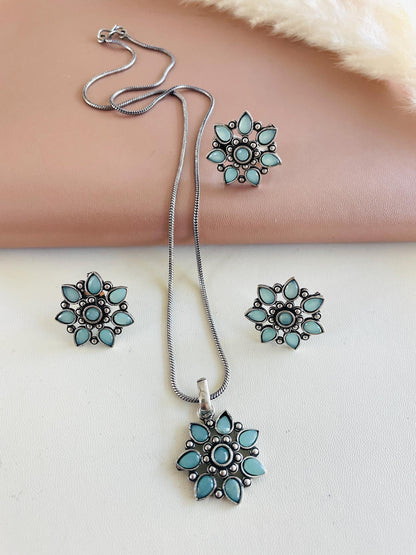 Oxidized Indian Jewelry Set: Multicolor Necklace, Earrings & Ring