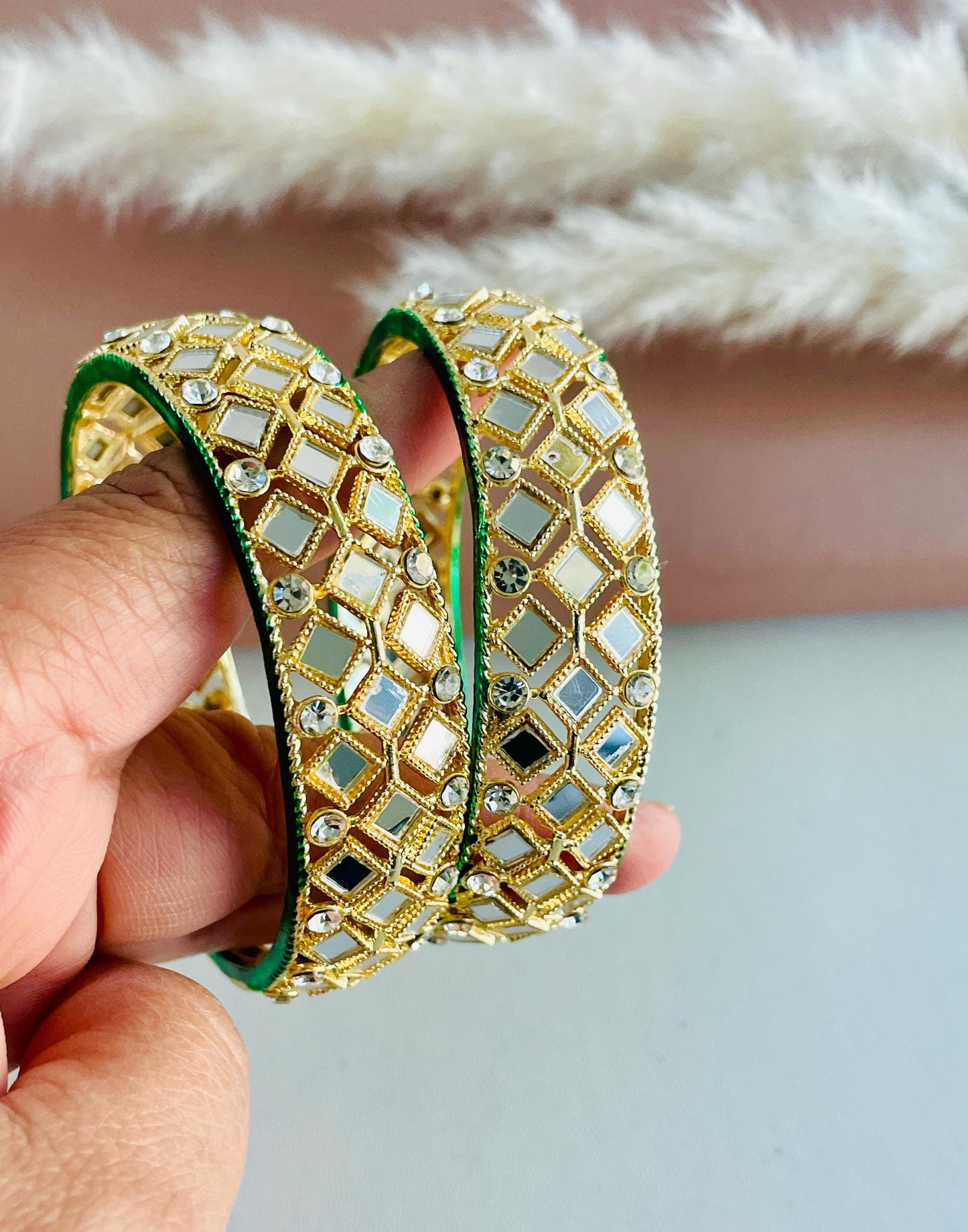 Indian bangles | Lightweight gold plated mirror bangles