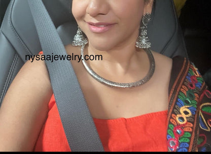 Oxidized Silver Hasli Choker Set: Antique Navratri Jewelry