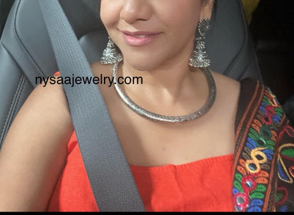 Oxidized Silver Hasli Choker Set: Antique Navratri Jewelry