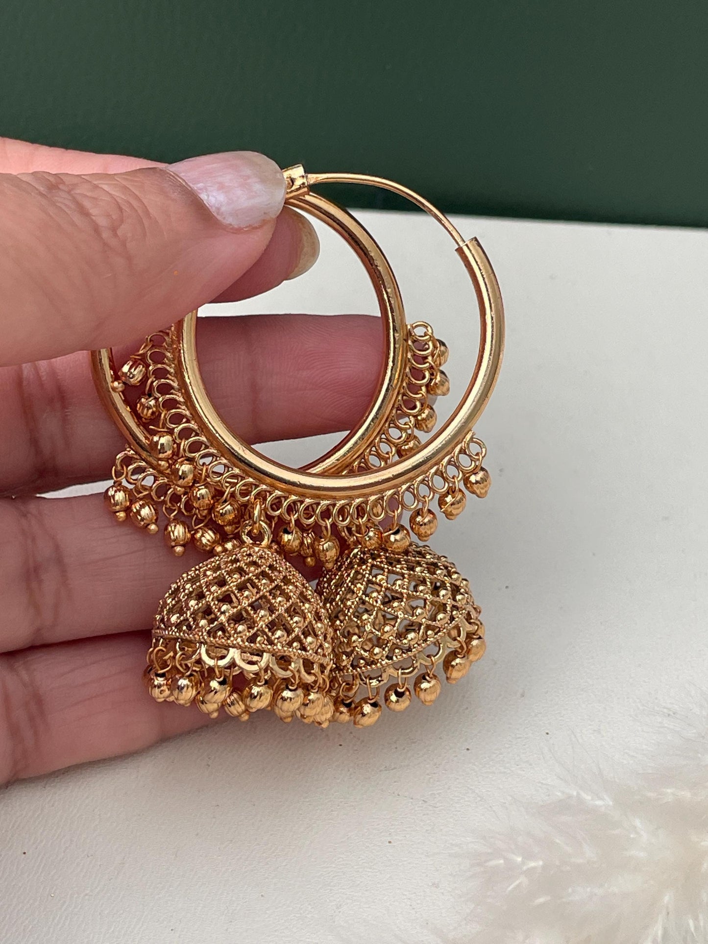 Gold Plated Hoop Jhumka Earrings: Doli Style