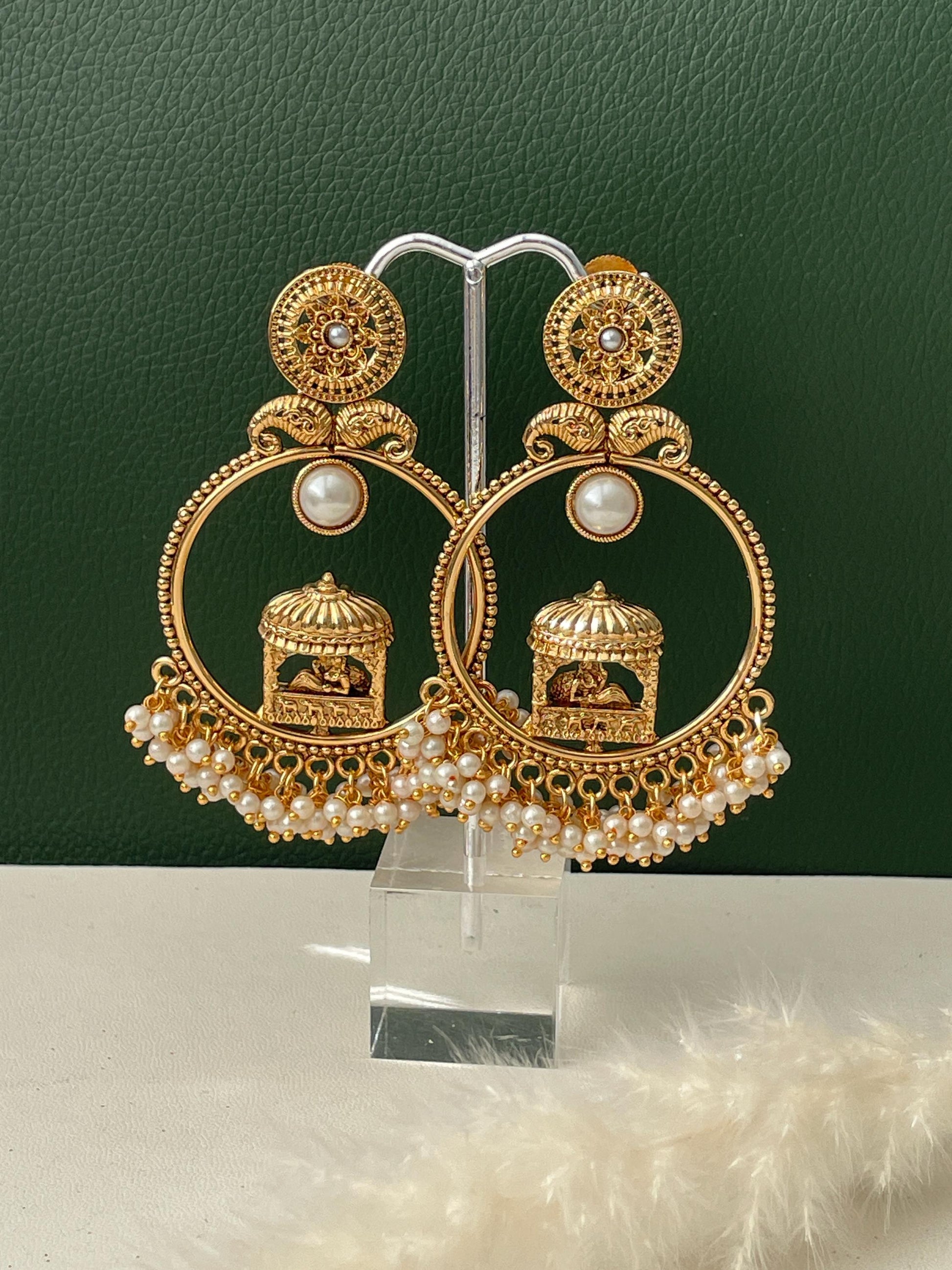 Gold Plated Hoop Jhumka Earrings: Doli Style