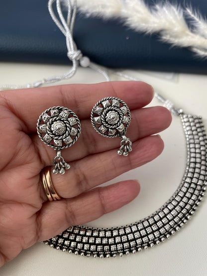 Oxidized Collar Necklace with Earrings: Kolhapuri Style Jewelry Set