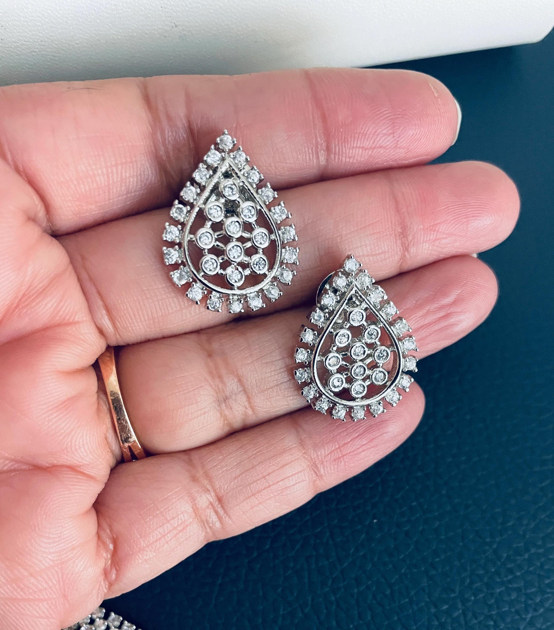 Indian Cubic Zirconia Necklace Set: Rhodium Plated Wedding Jewelry