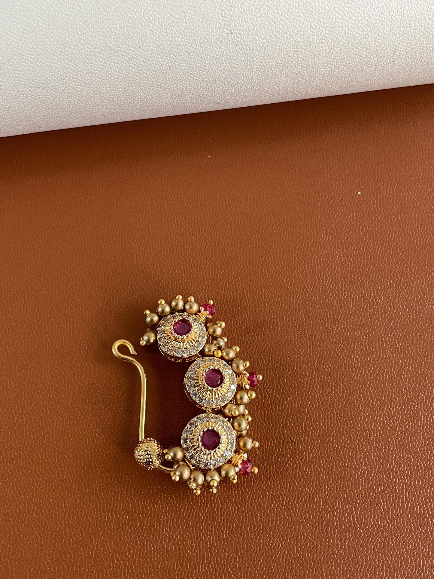 Maharashtrian Nath: Gold Plated Nose Pin, Traditional Indian Jewelry
