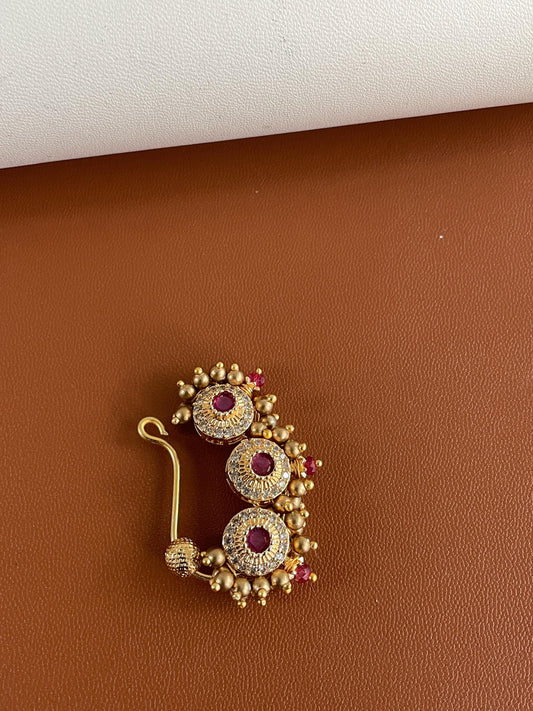 Maharashtrian Nath: Gold Plated Nose Pin, Traditional Indian Jewelry