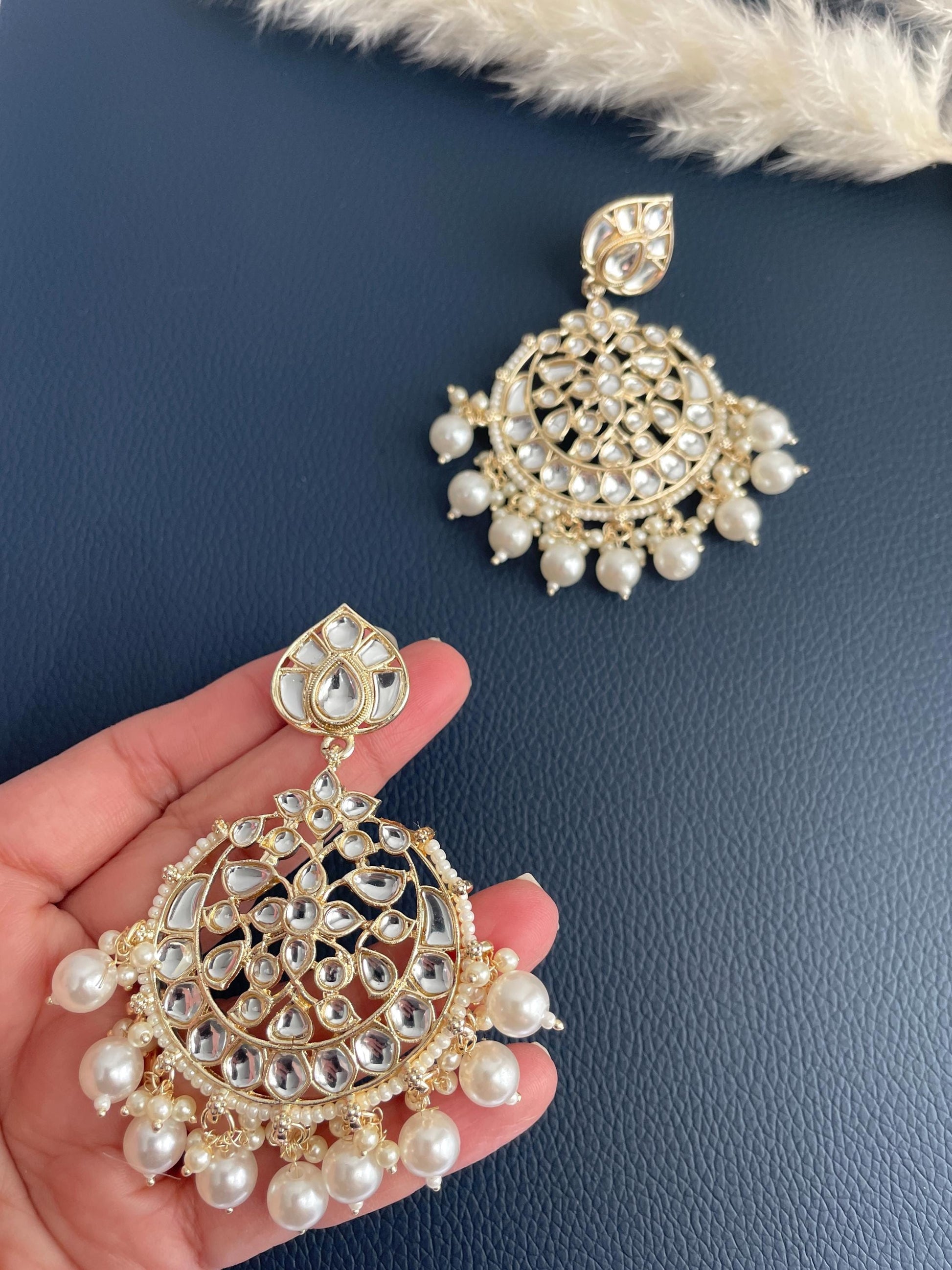 Gold plated kundan and pearl Necklace set with maang tika and Chandbali