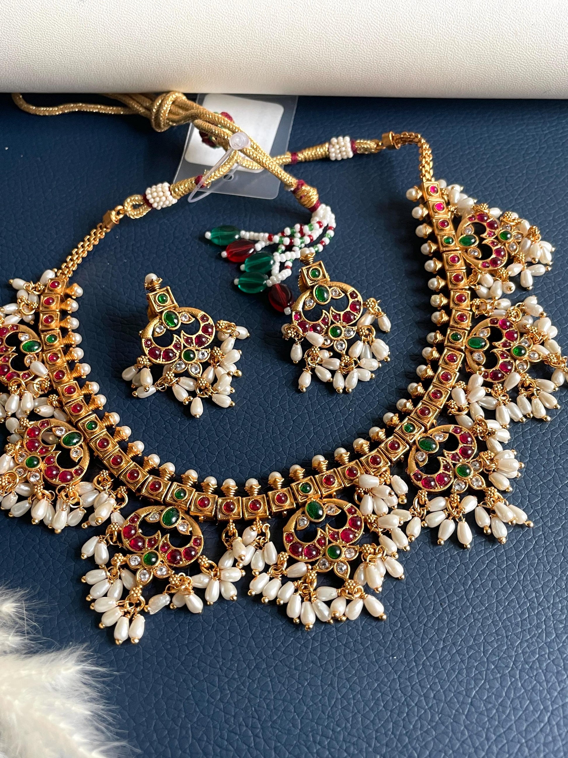 Ruby Green pearl gold plated Guttapusalu temple jewelry