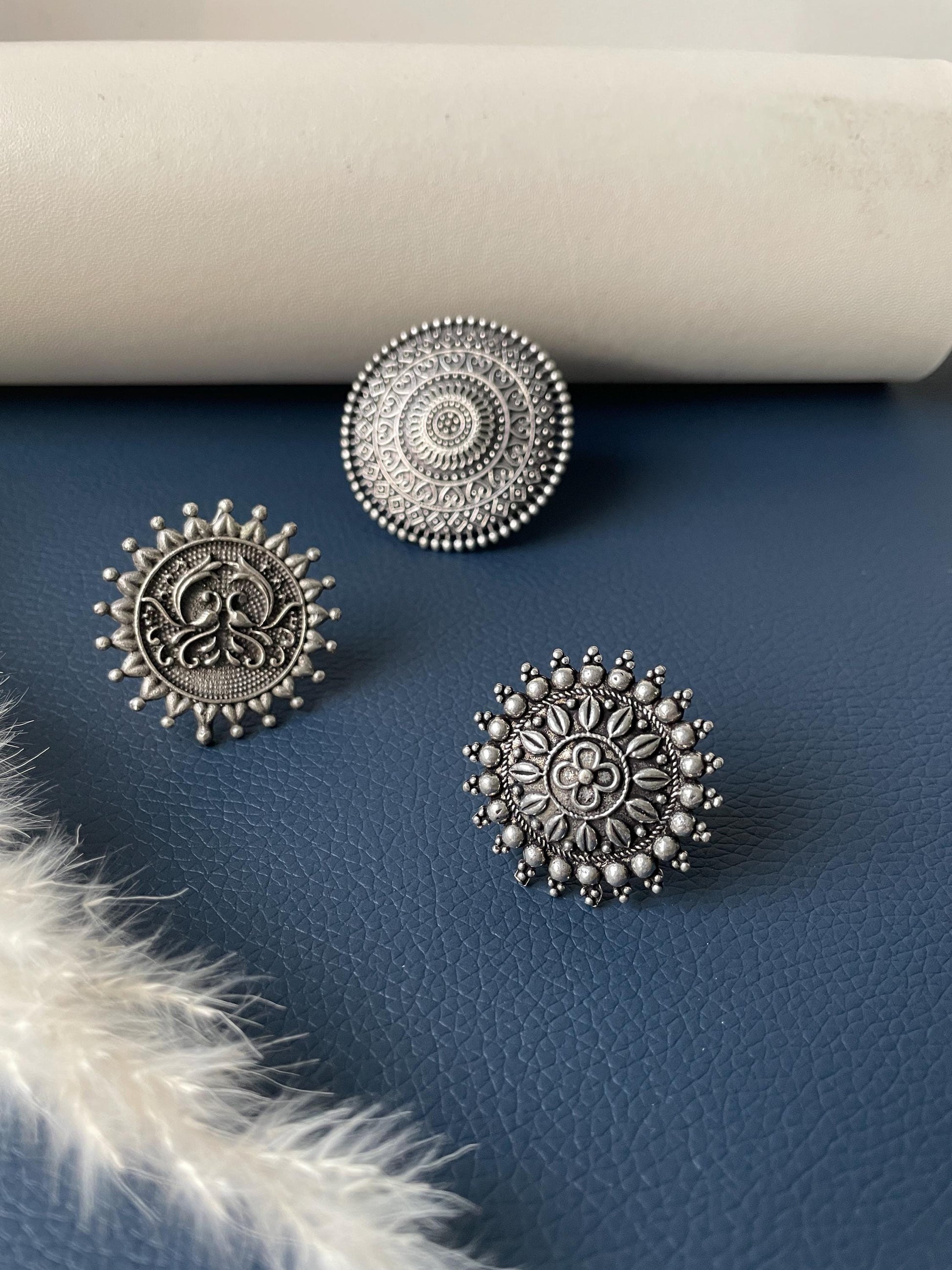 Oxidized Silver Adjustable Ring: Big Circular Statement Ring