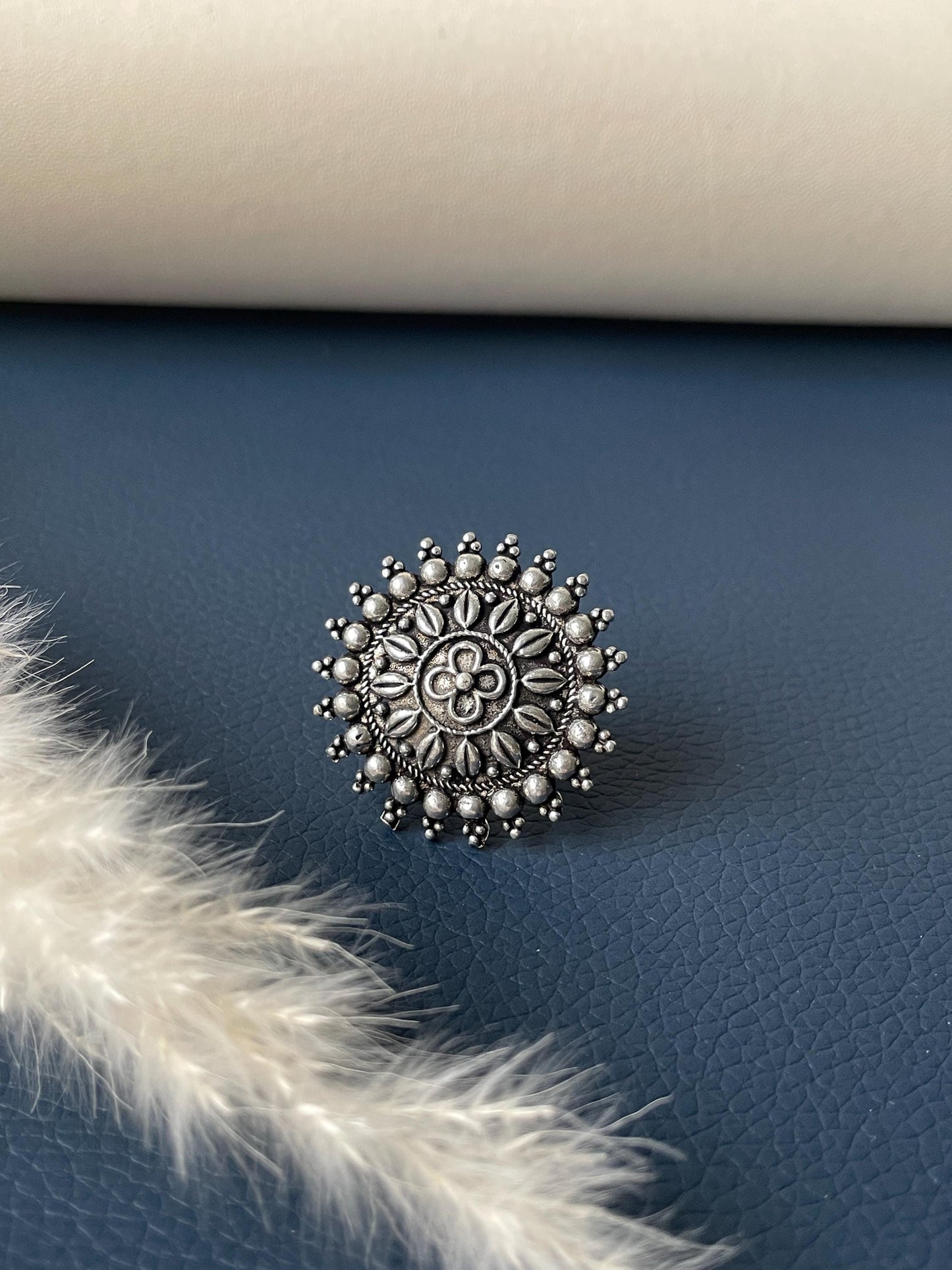 Oxidized Silver Adjustable Ring: Big Circular Statement Ring