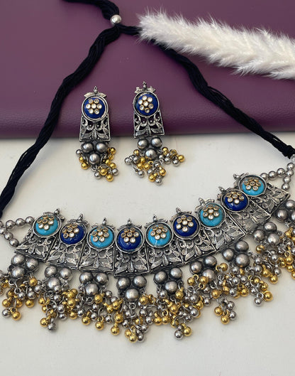 Nysaa dual tone Oxidised multicolored ghungaroo choker with earrings | Bollywood Jewelry | Navaratri jewelry | German silver jewelry