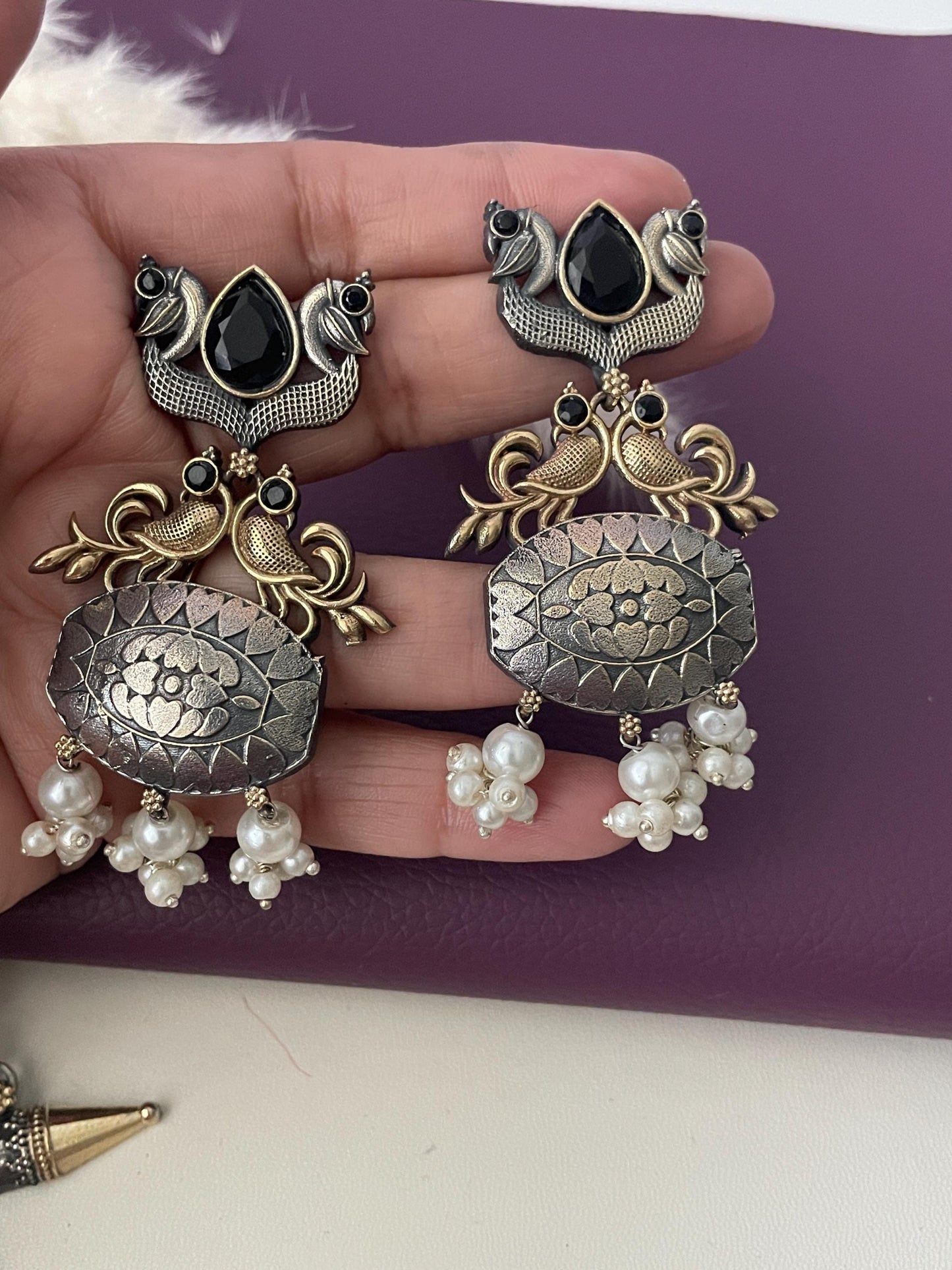 Oxidized Necklace Set: Mona Lisa Stone, Elegant Black Jewelry