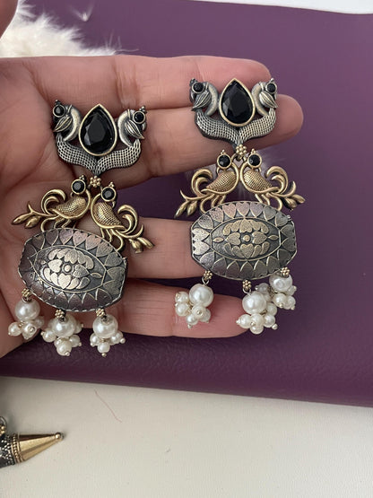 Oxidized Necklace Set: Mona Lisa Stone, Elegant Black Jewelry