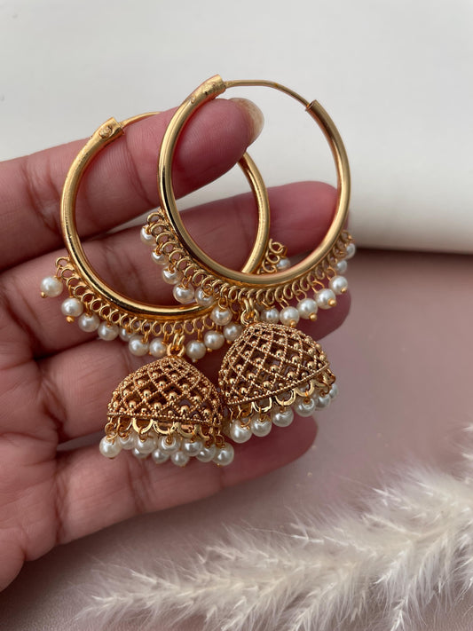 Gold Plated Hoop Jhumka Earrings: Doli Style