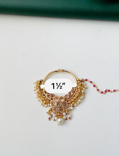 Kundan Bridal Nose Ring: Oversized Indian Clip-on Nath