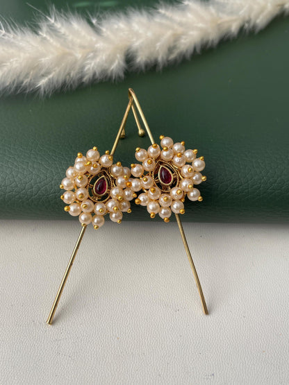 Trendy pearl gold plated needle Earcuffs