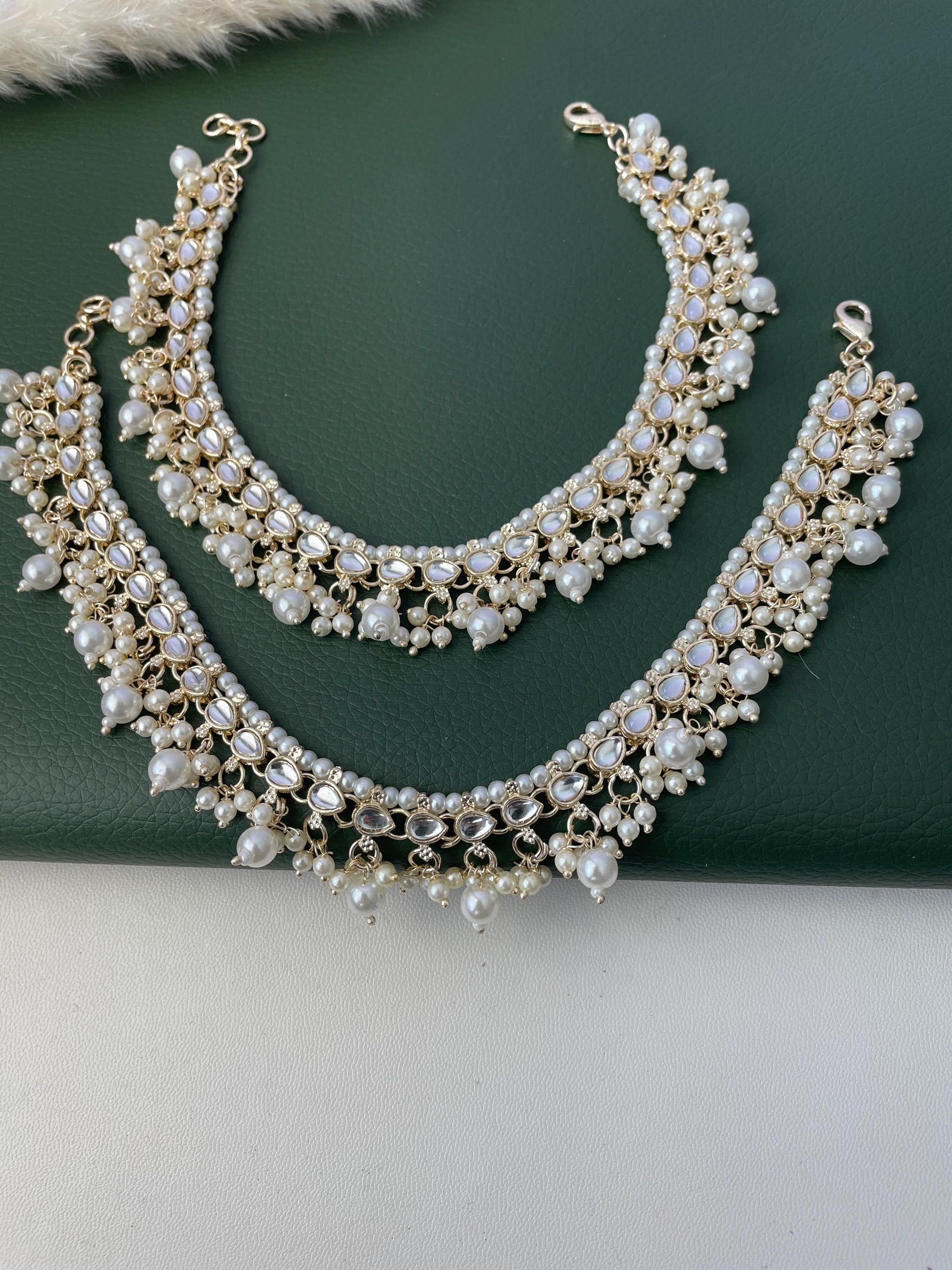 Kundan gold plated lightweight bridal anklets