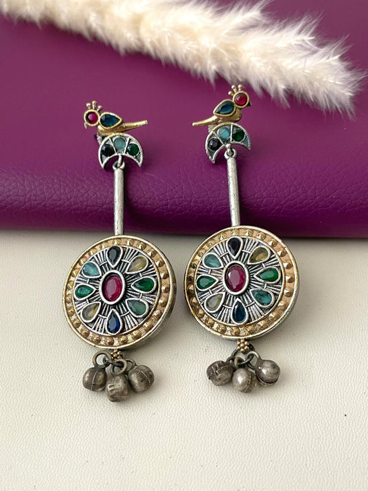 Dual tone multicolored stone earrings