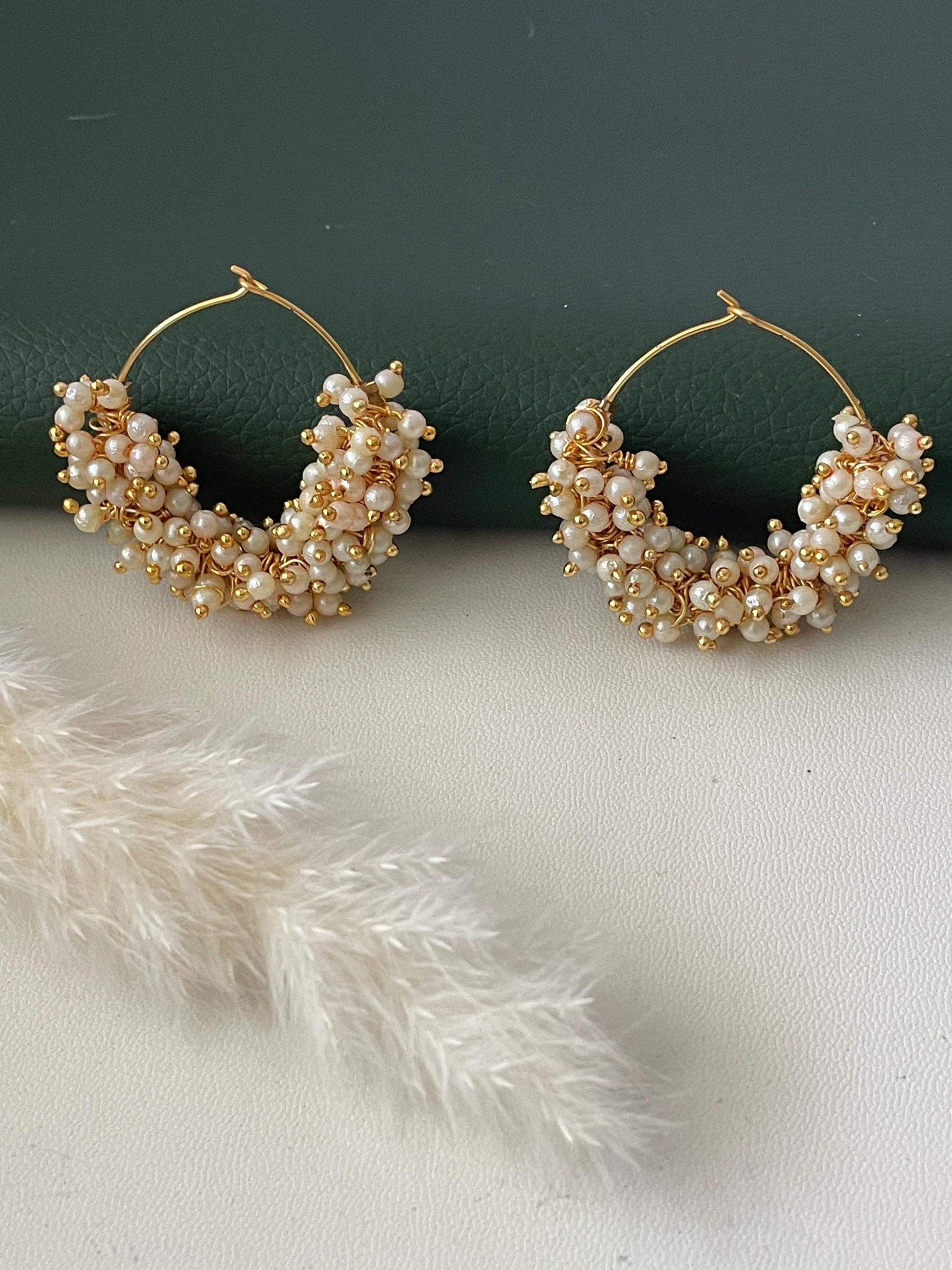 Gold plated pearl hoop Indian earrings