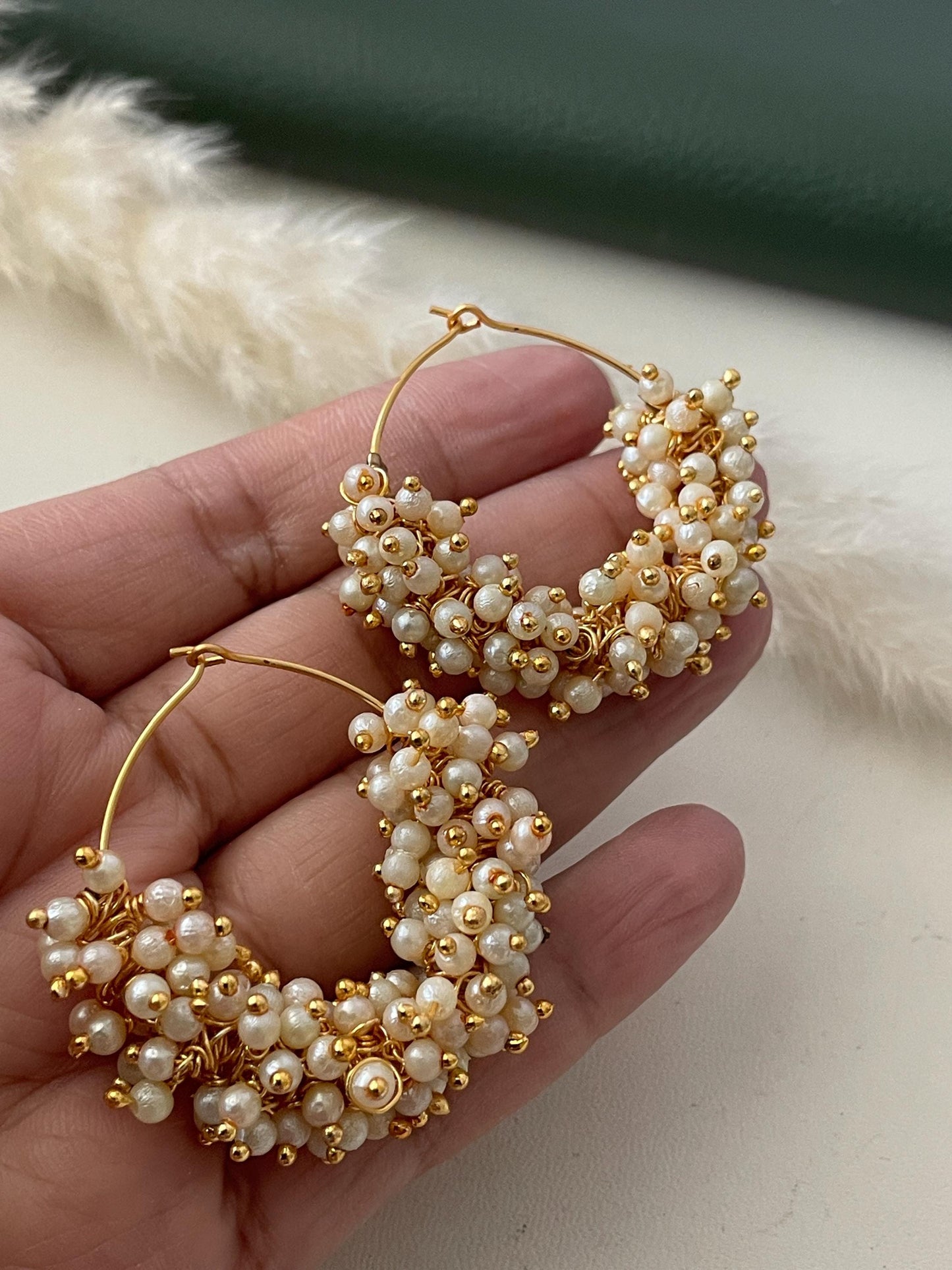 Gold plated pearl hoop Indian earrings