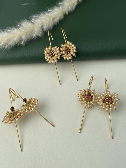 Trendy pearl gold plated needle Earcuffs