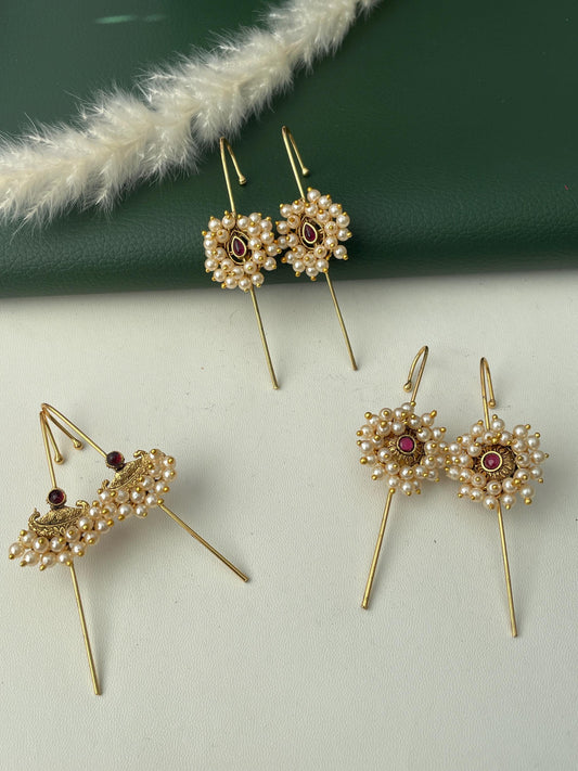 Trendy pearl gold plated needle Earcuffs