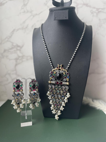 Oxidized Necklace Set: Monalisa Stone, Colorful Festive Jewelry