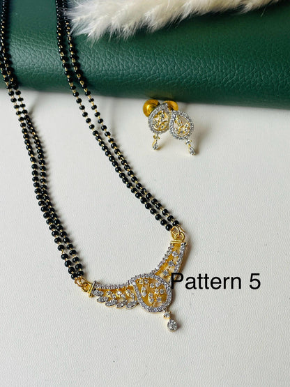 American Diamond Mangalsutra with Earrings: Gold Plated Dual Tone Necklace
