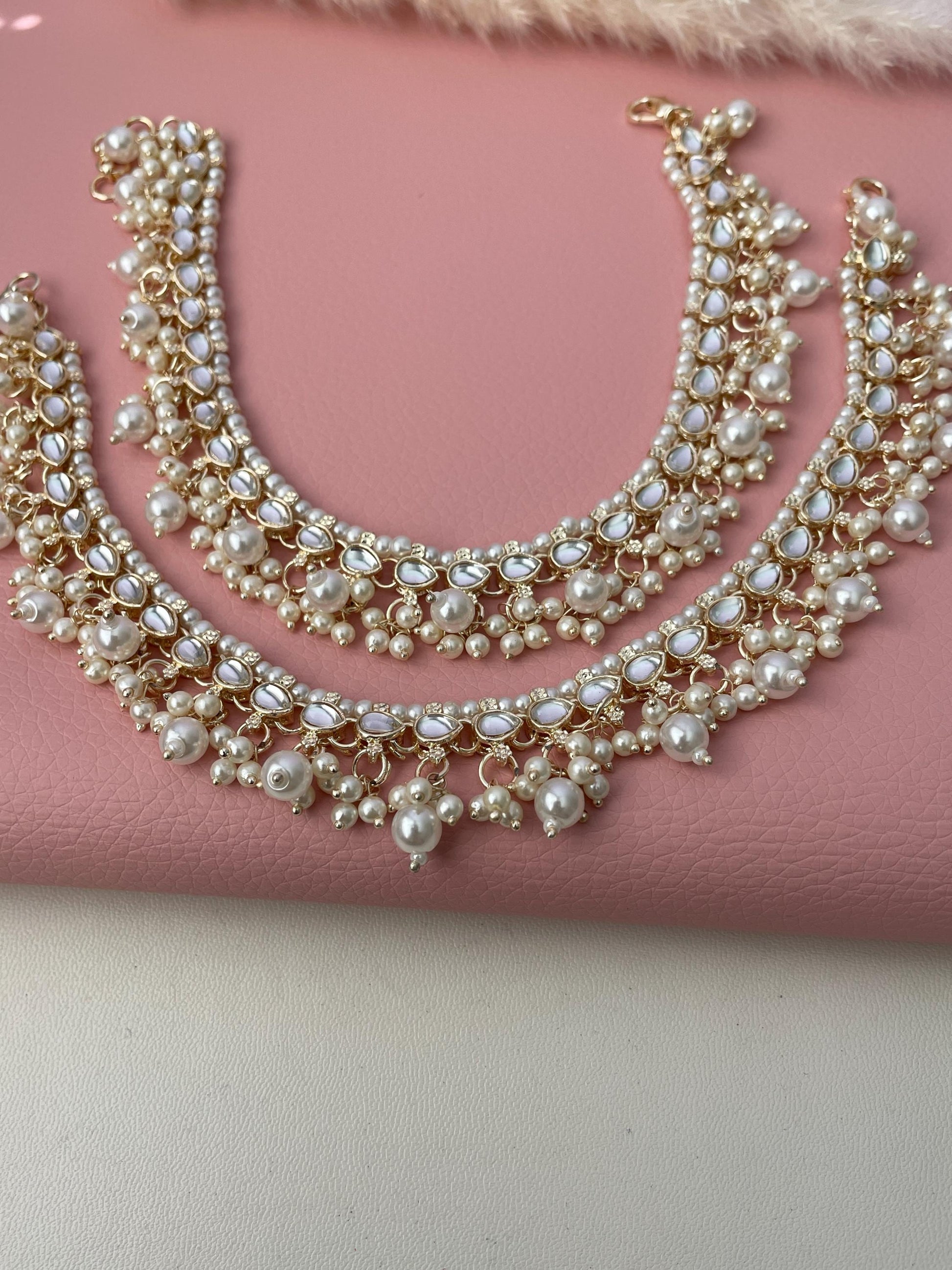 Kundan gold plated anklets for bride
