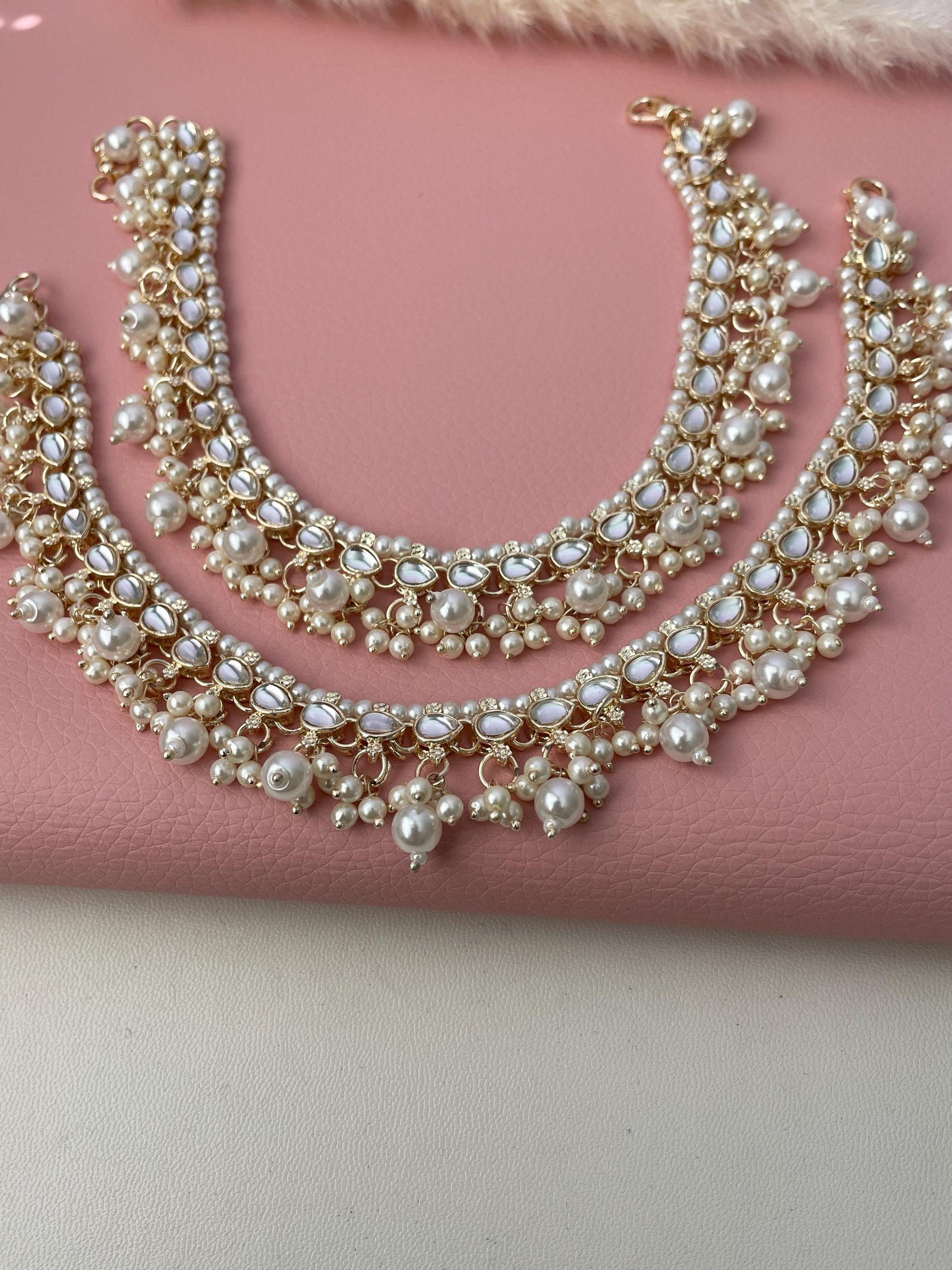 Kundan gold plated anklets for bride