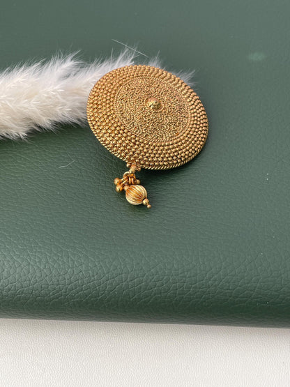Gold Plated Hair Brooch: Bollywood Saree Pin with Dangling Beads