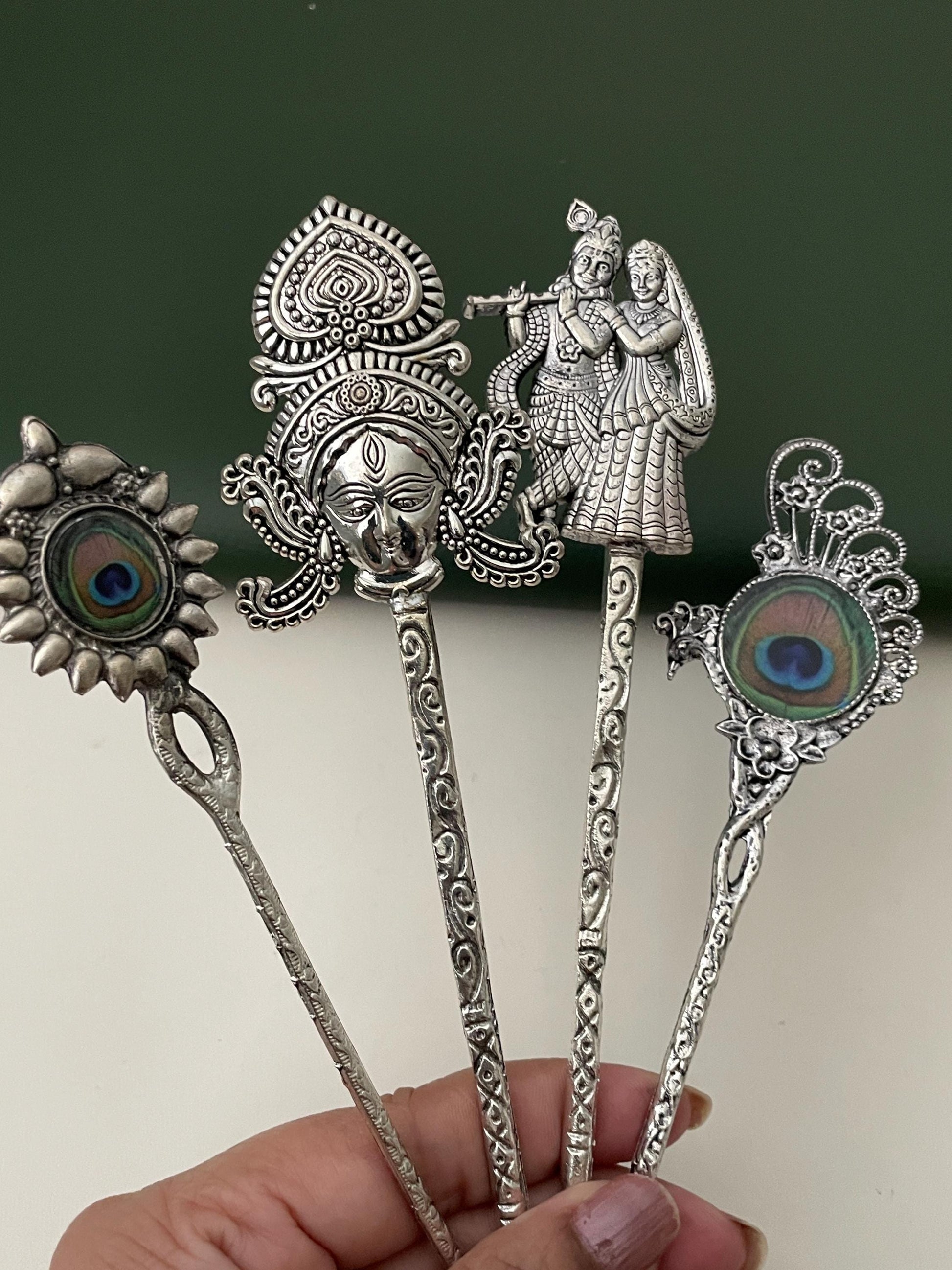 Peacock Feather Hair Clip: Oxidized Indian Bollywood Hair Jewelry