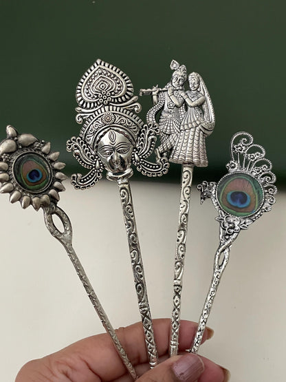 Peacock Feather Hair Clip: Oxidized Indian Bollywood Hair Jewelry