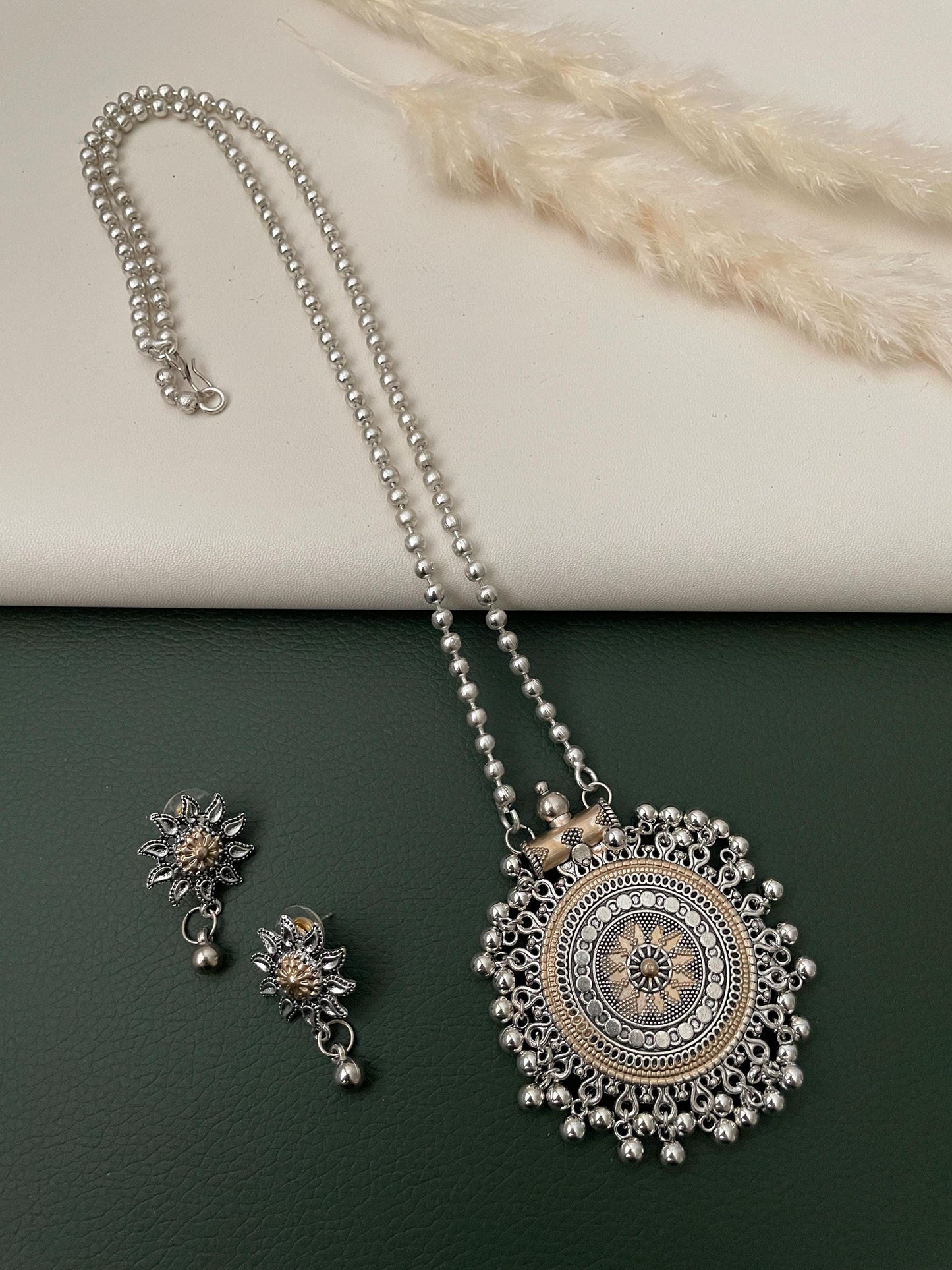 Dual tone Oxidised long necklace set for Garba Navratri