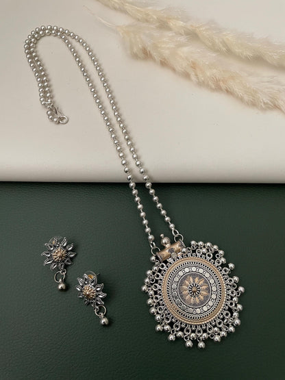 Dual tone Oxidised long necklace set for Garba Navratri