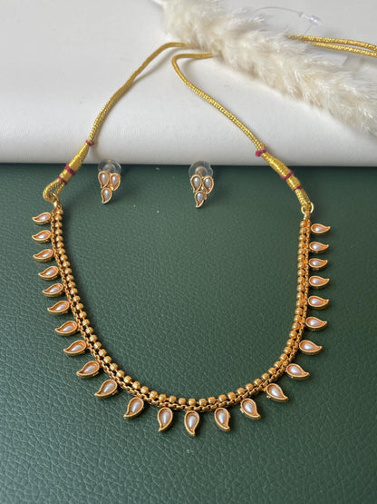 Ruby stone gold plated short necklace with matching earrings