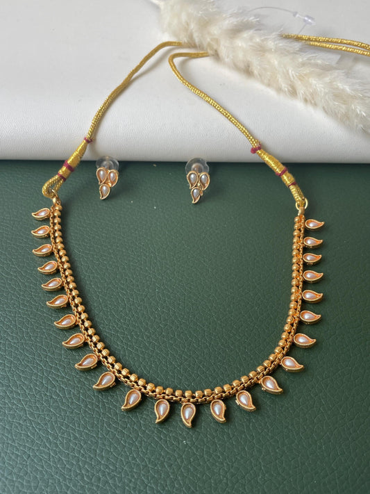 Ruby stone gold plated short necklace with matching earrings