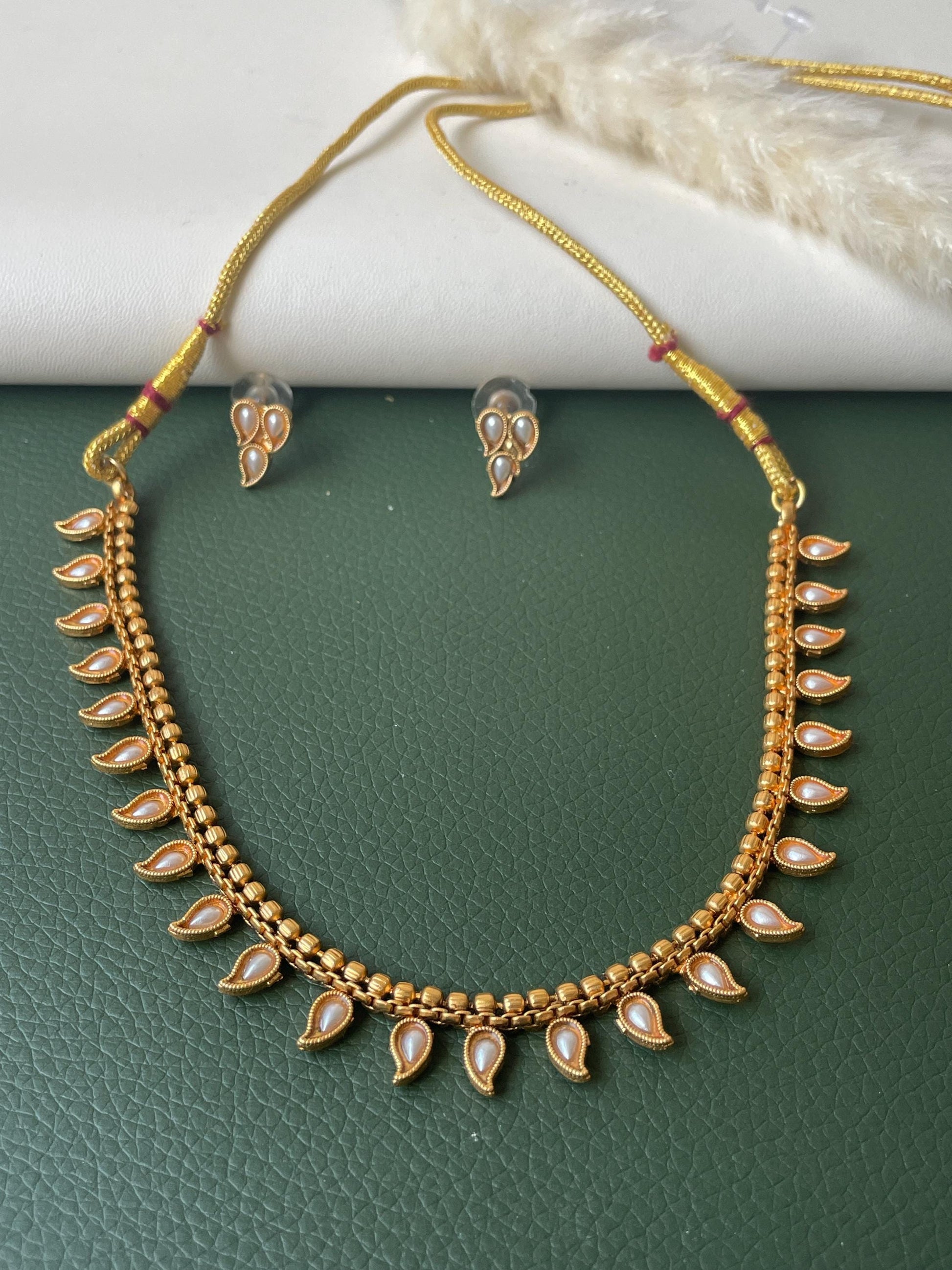 Ruby stone gold plated short necklace with matching earrings