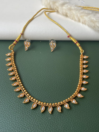 Ruby stone gold plated short necklace with matching earrings