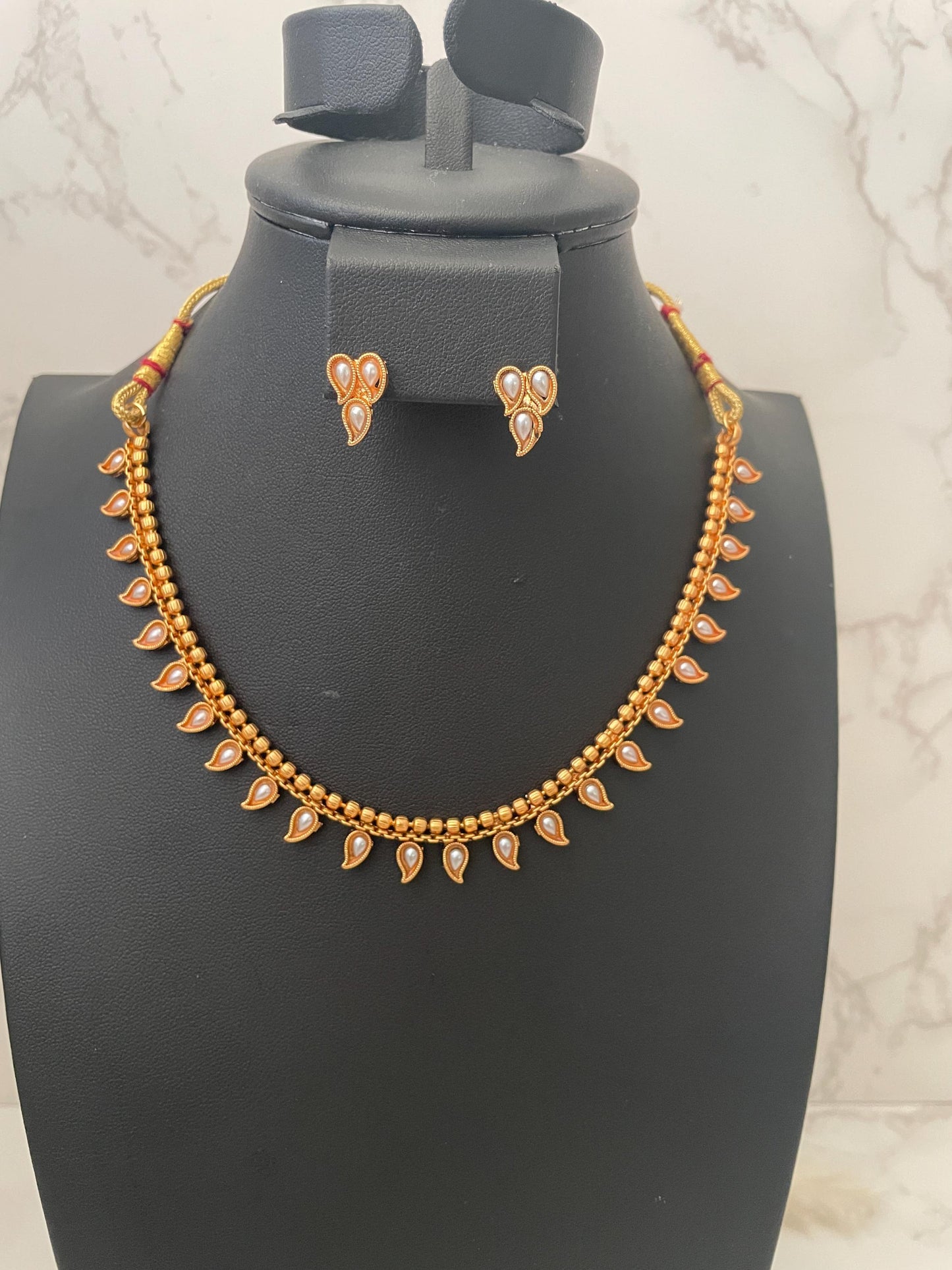Ruby stone gold plated short necklace with matching earrings