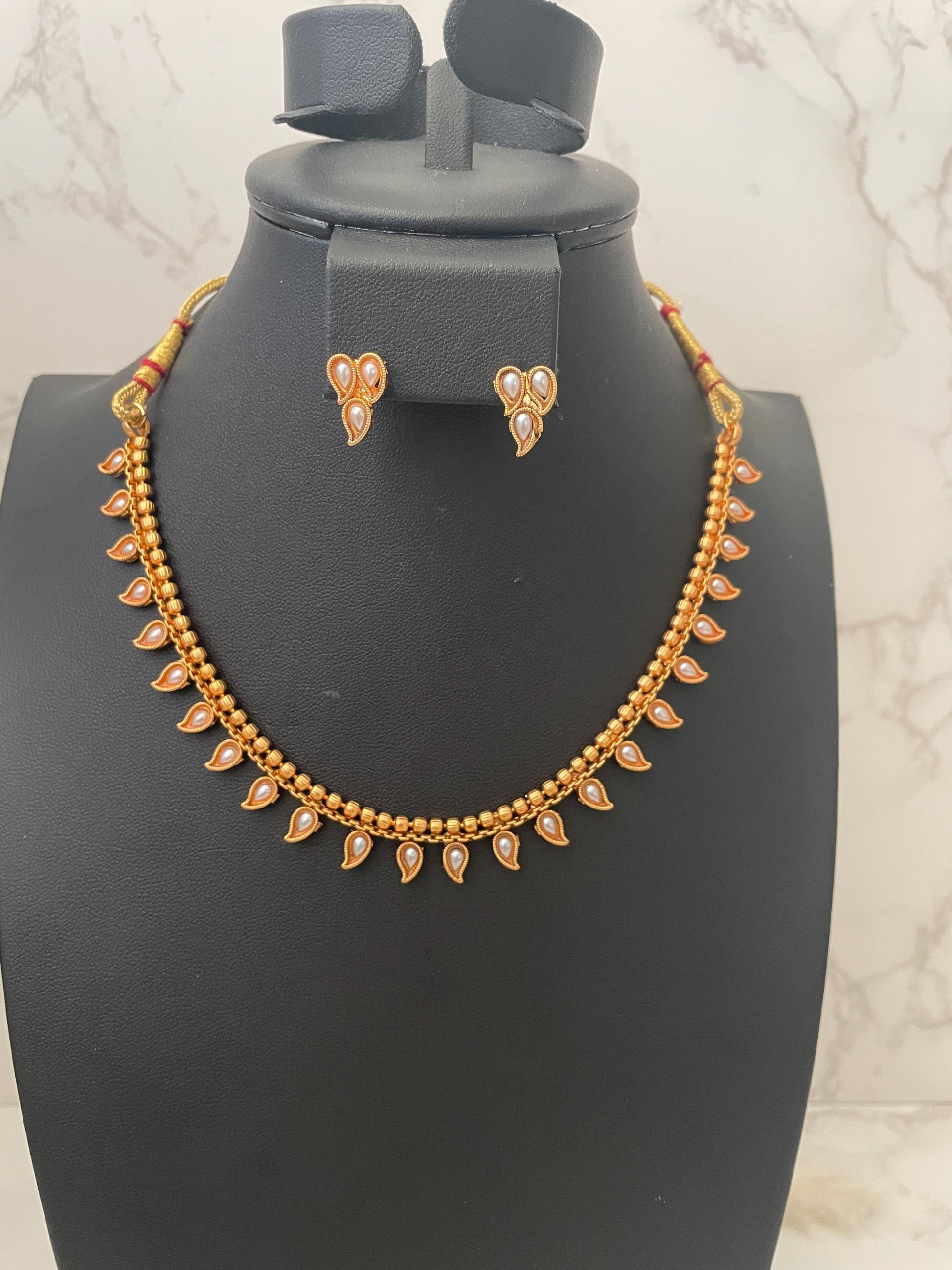 Ruby stone gold plated short necklace with matching earrings
