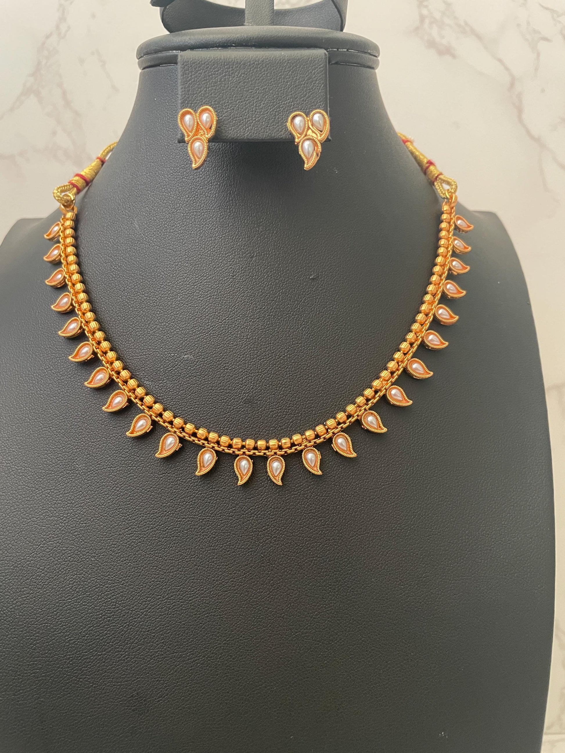 Ruby stone gold plated short necklace with matching earrings